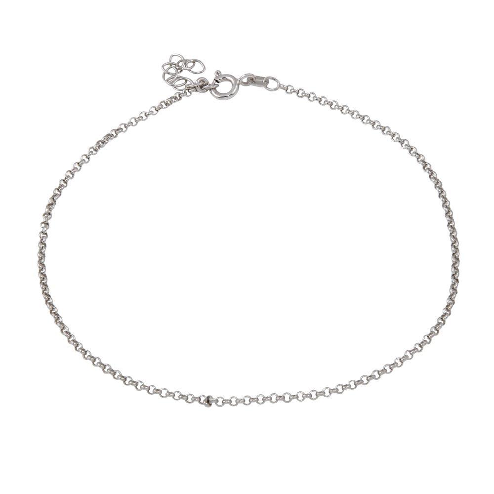 Rhodium Plated 925 Sterling Silver Rolo Link Anklet 1.7mm - ANK00029RH