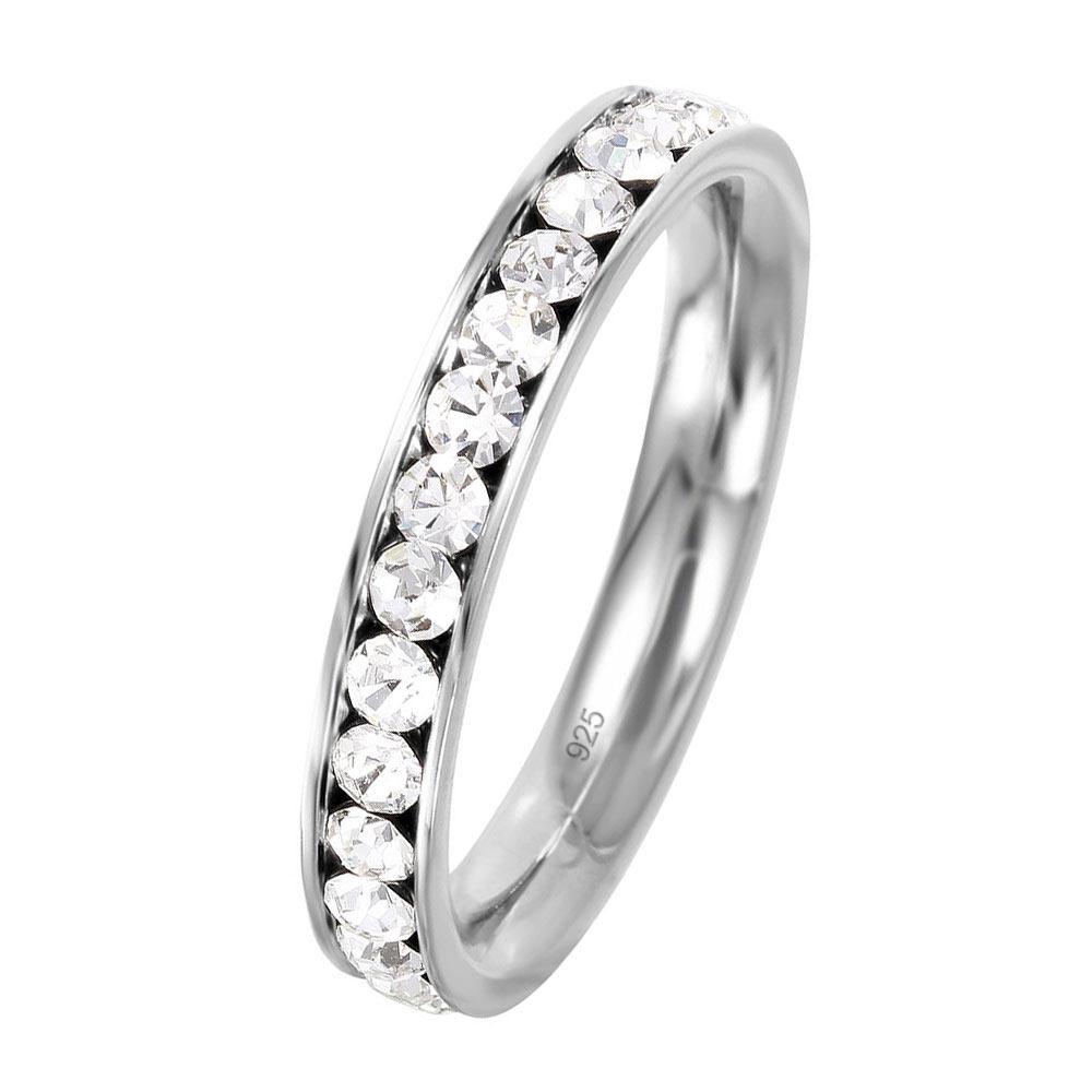 Rhodium Plated 925 Sterling Silver Birthstone April Channel Eternity Band - ETRY-APR