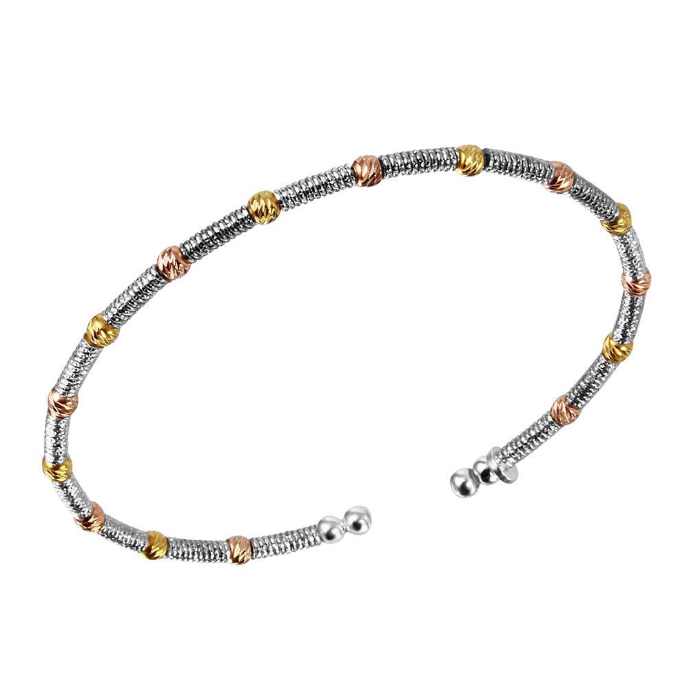 Silver 925 Gold, Rose Gold, and Rhodium Plated Thin Two Tone Bangle - ARB00002MUL