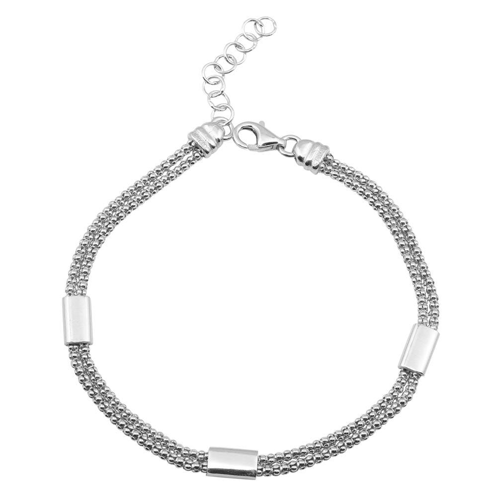 Rhodium Plated 925 Sterling Silver Double Chain Bracelet with Links - ARB00012