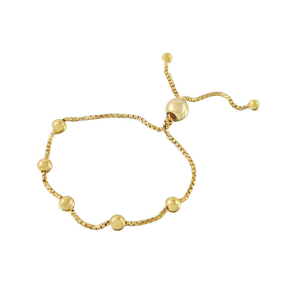 Silver 925 Gold Plated 8 Beaded Italian Lariat Bracelet - ARB00017GP