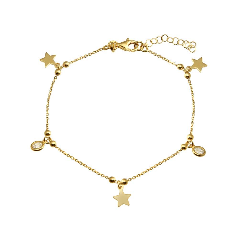 Gold Plated 925 Sterling Silver Star and Clear CZ Bracelet - ARB00063GP