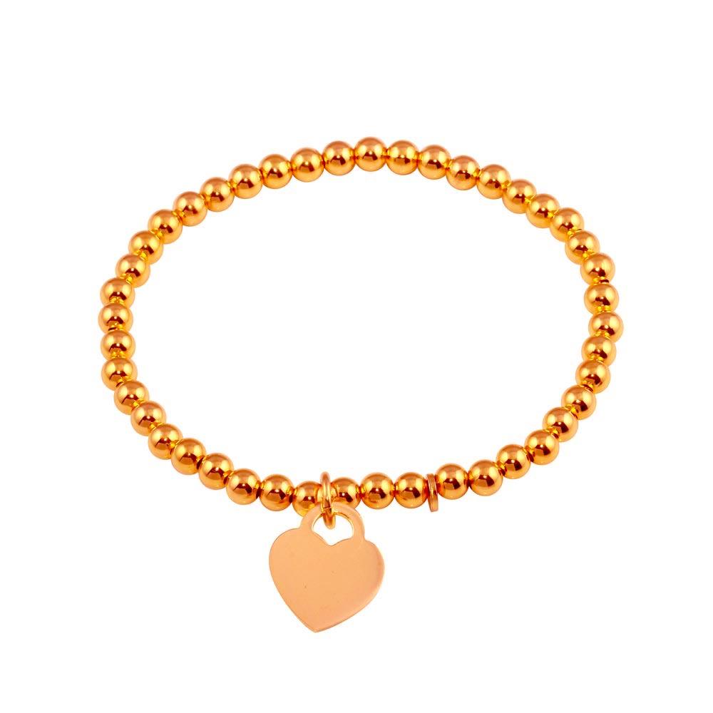 Rose Gold Plated 925 Sterling Silver Heart  Beaded Bracelet - ARB00064RGP