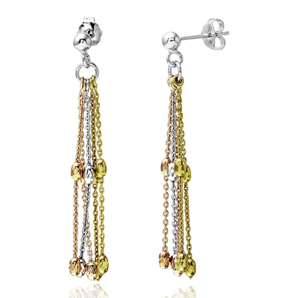 Three-Tone 925 Sterling Silver Dangling Beaded Stands Earrings - ARE00001TRI