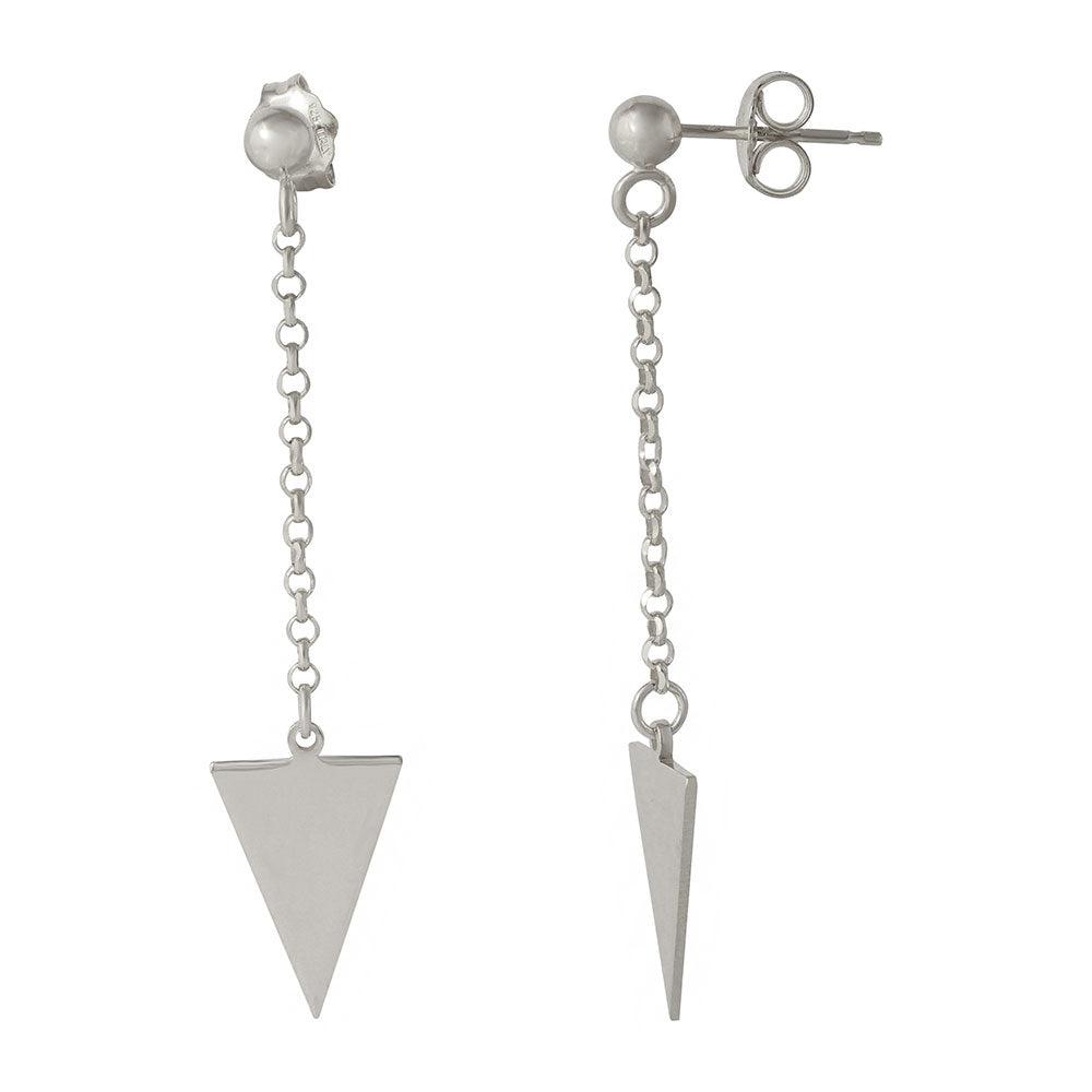 Silver 925 Rhodium Plated Hanging Triangle Earrings - ARE00006RH