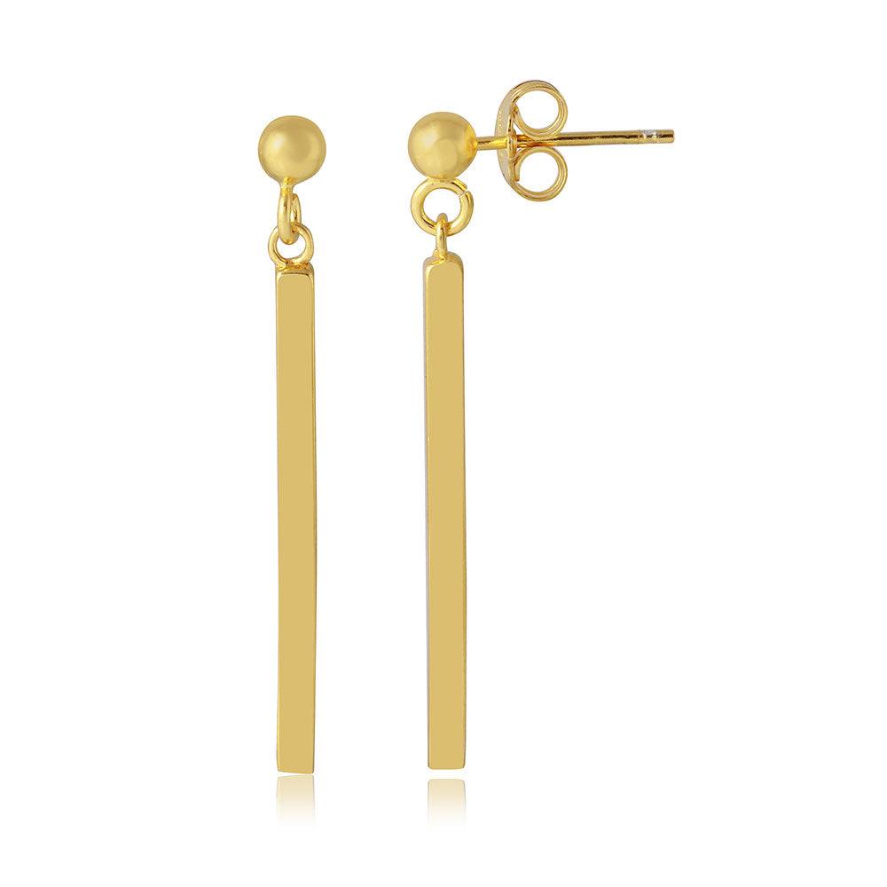 Silver 925 Gold Plated Drop Down Bar Earrings - ARE00007GP