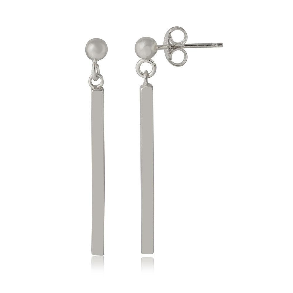 Silver 925 Rhodium Plated Drop Down Bar Earrings - ARE00007RH