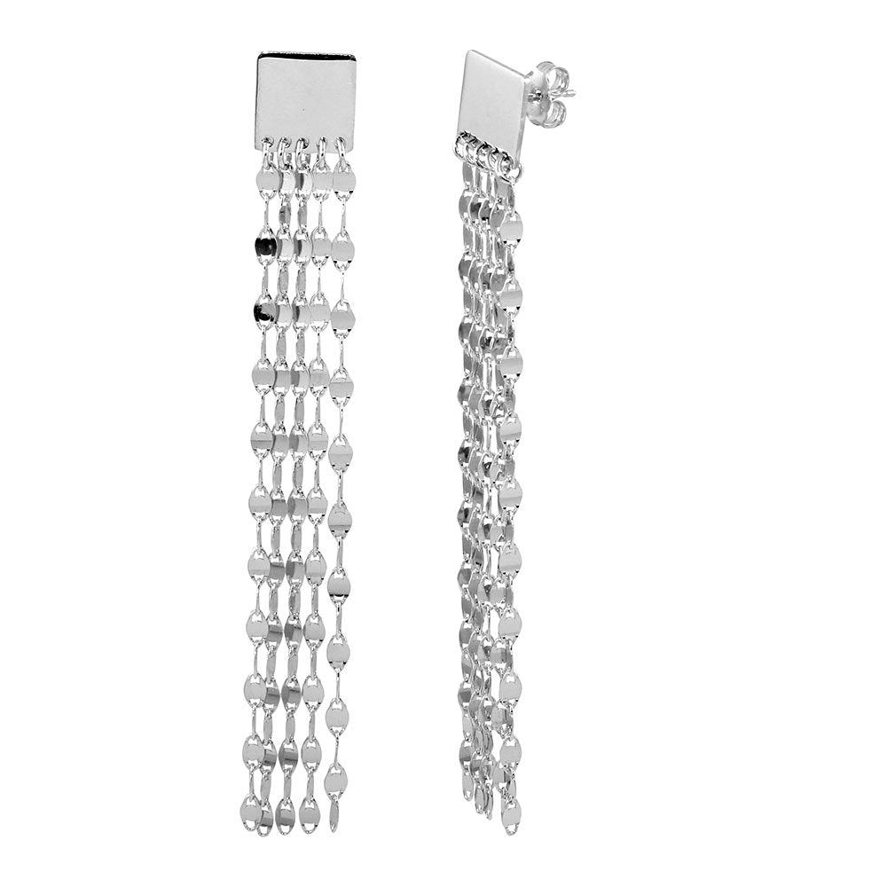 Rhodium Plated 925 Sterling Silver Square Hanging Chain Earring - ARE00016RH