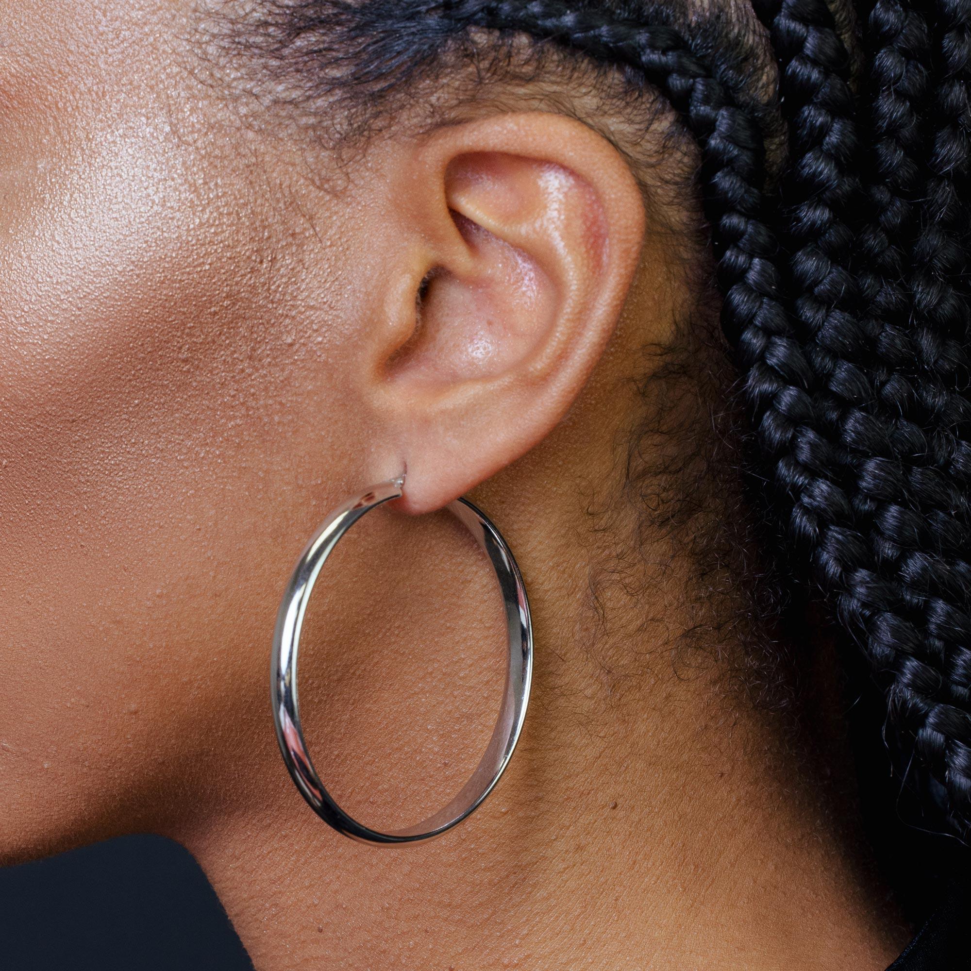 Rhodium Plated 925 Sterling Silver Electroforming Rounded 5mm Hoop Earrings - ARE00023RH