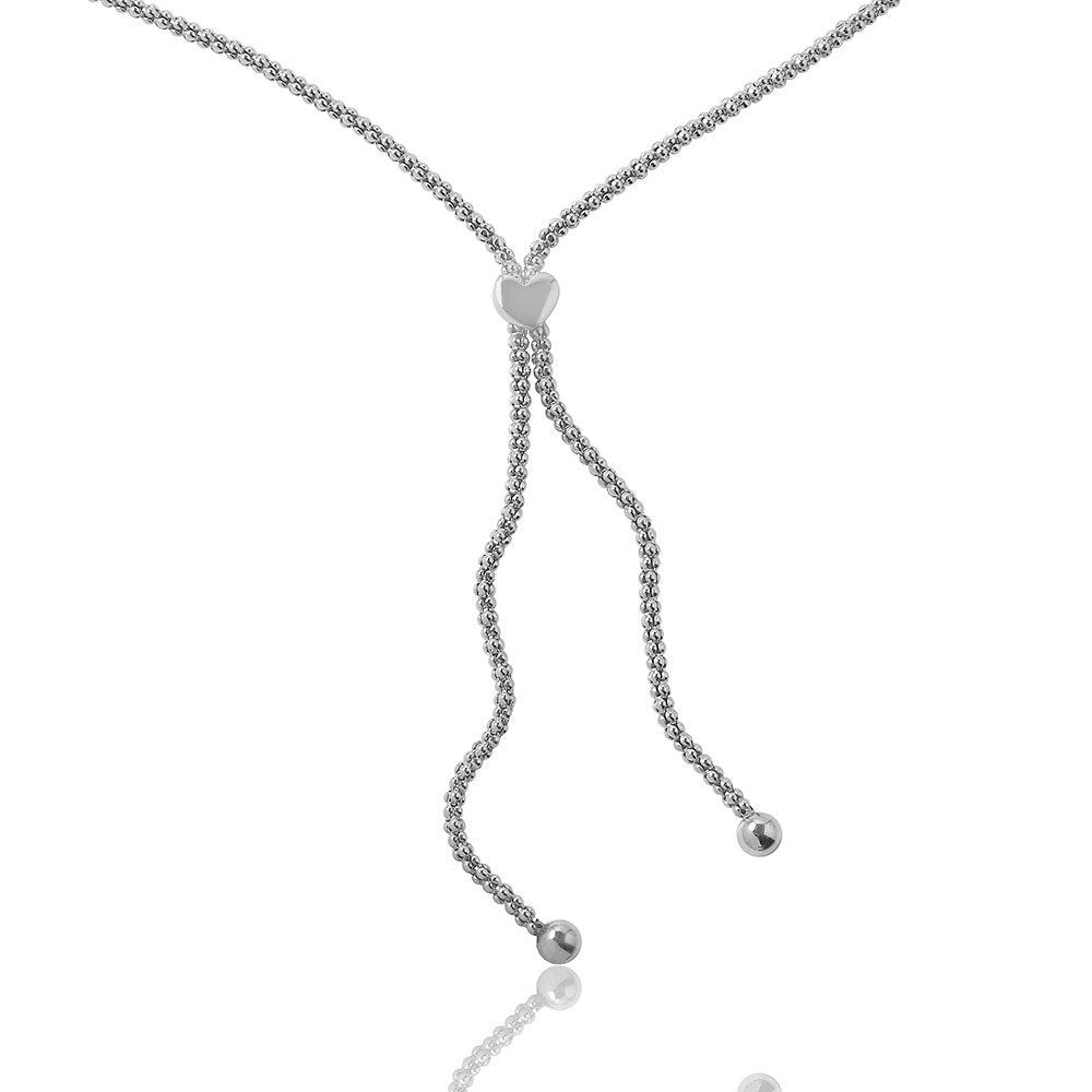 Silver 925 Rhodium Plated Lariat Heart Italian Necklace - ARN00005