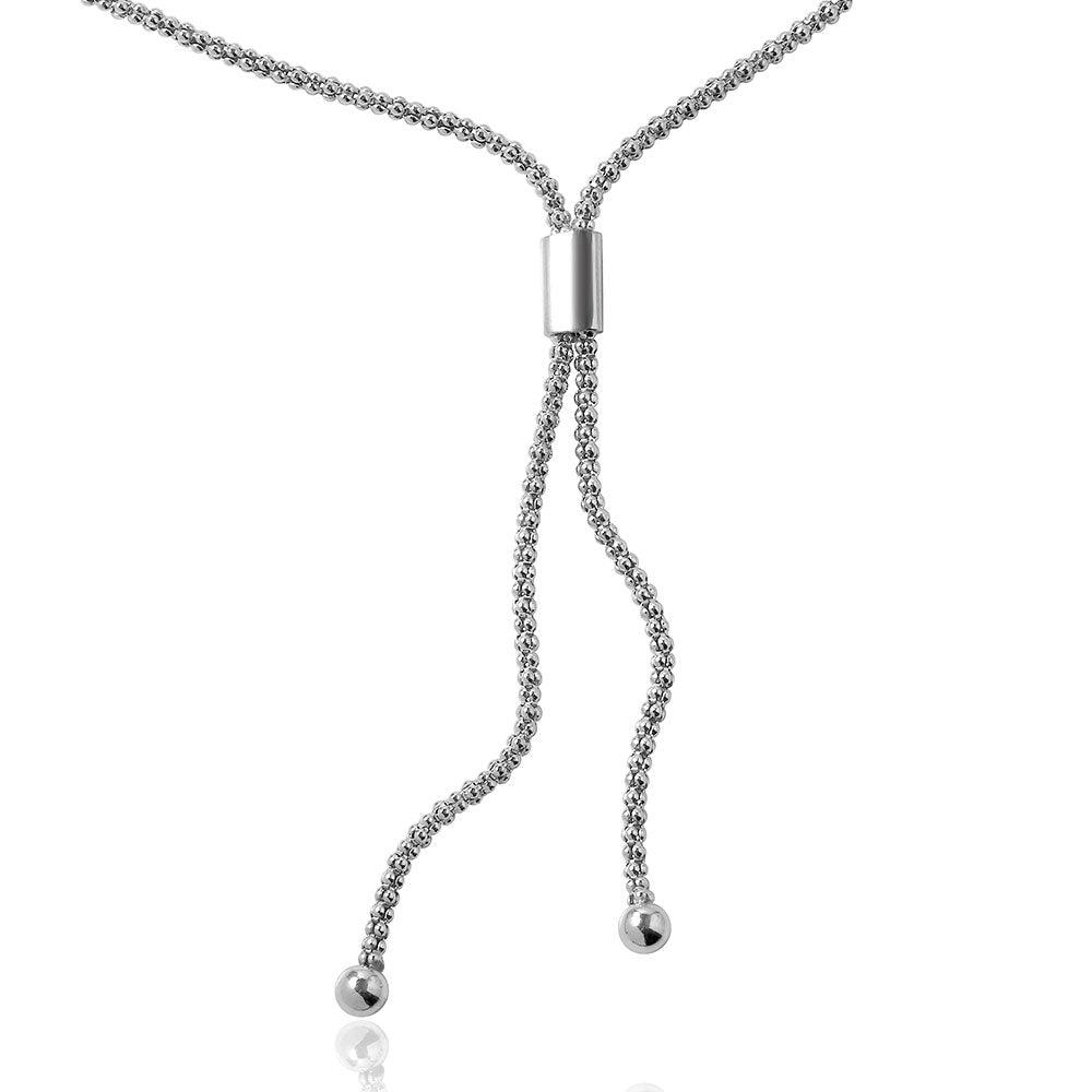 Silver 925 Rhodium Plated Lariat Bar Italian Necklace - ARN00006