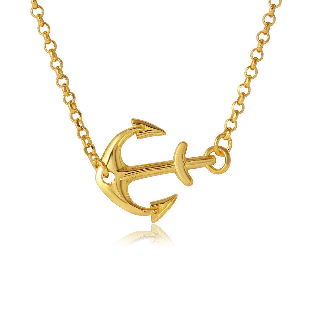 Silver 925 Gold Plated Anchor Necklace - ARN00024GP