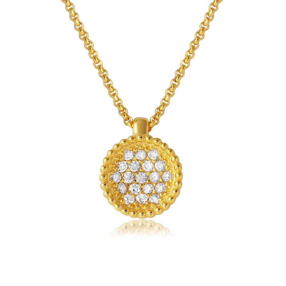 Silver 925 Gold Plated CZ Encrusted Round Bowl Pendant with Necklace - ARN00027GP