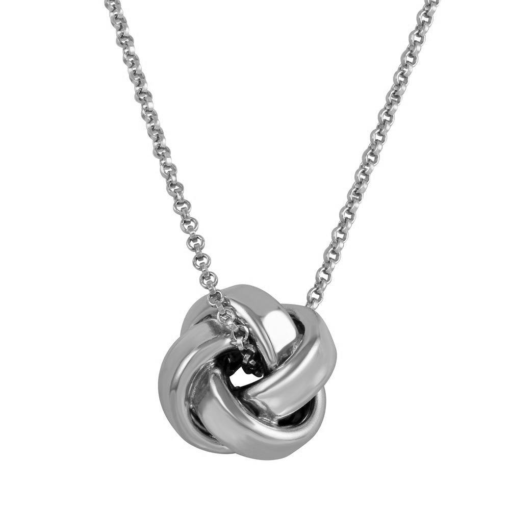 Rhodium Plated 925 Sterling Silver Knot Pendant Necklace - ARN00043RH