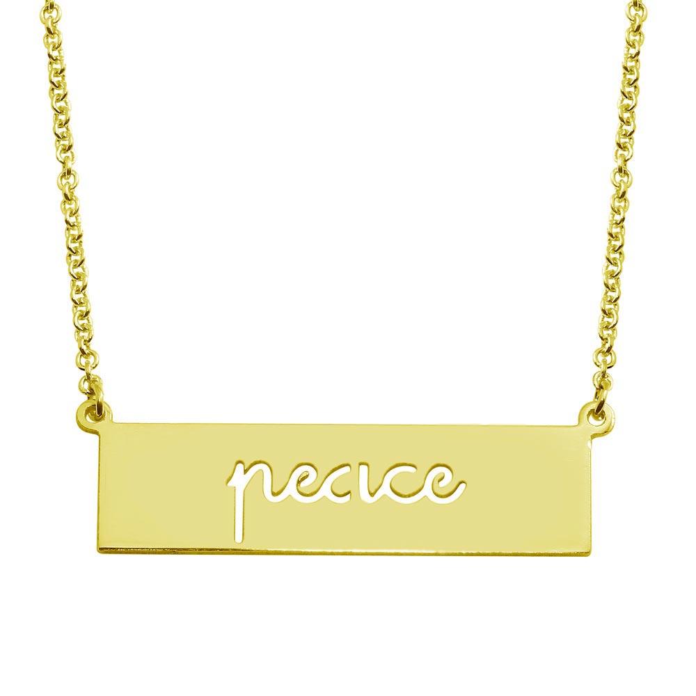 Gold Plated 925 Sterling Silver Peace Engraved Bar Pendant Necklace  - ARN00056GP