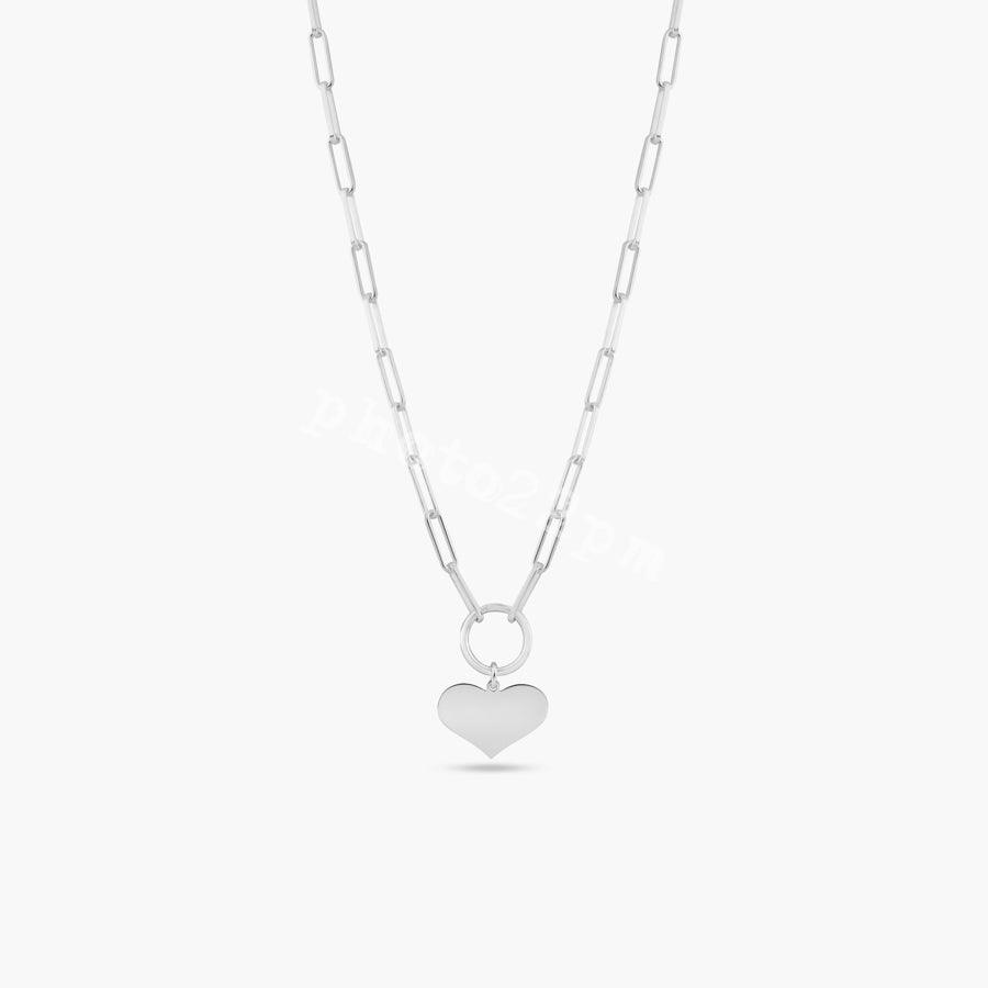 925 Sterling Silver Basic Link Chain Heart Necklace - ARN00062