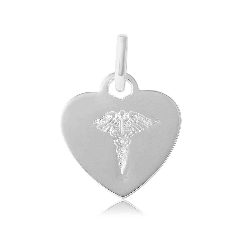 Silver 925 High Polished Heart Engravable Charm with Medical Sign - CARP00001