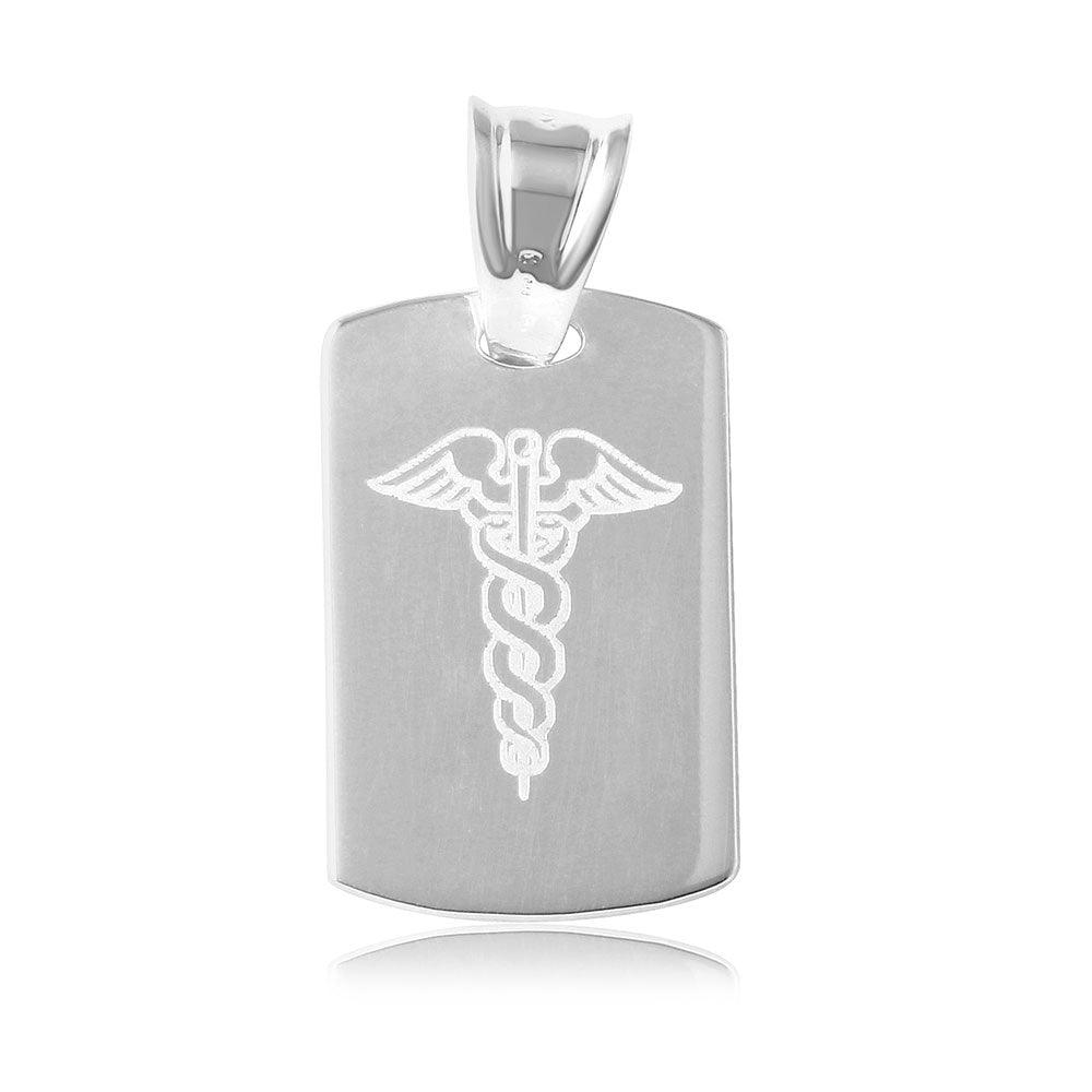 Silver 925 High Polished Dogtag Engravable Charm with Medical Sign - CARP00003