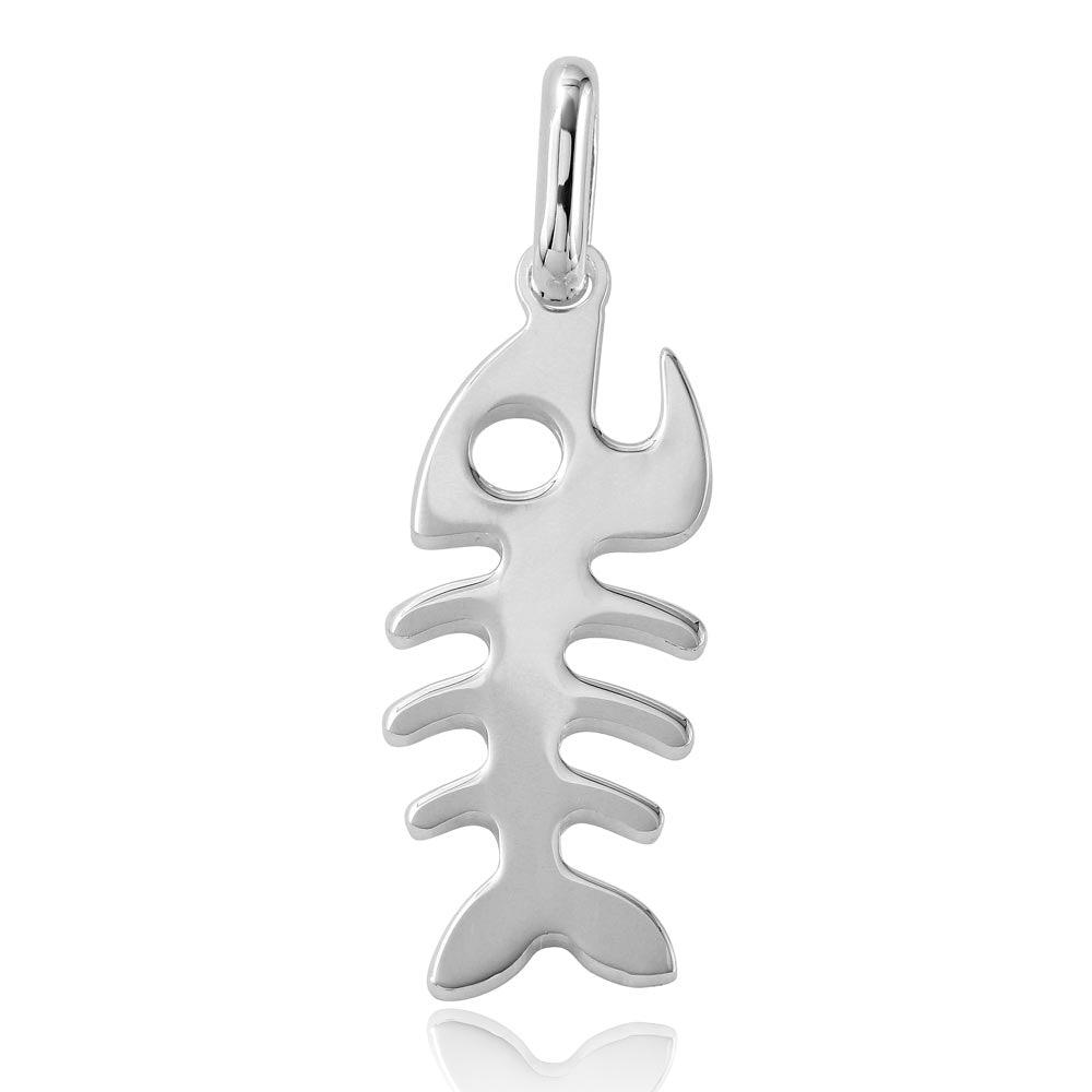 Rhodium Plated 925 Sterling Silver Fish Bone Pendant - ARP00007