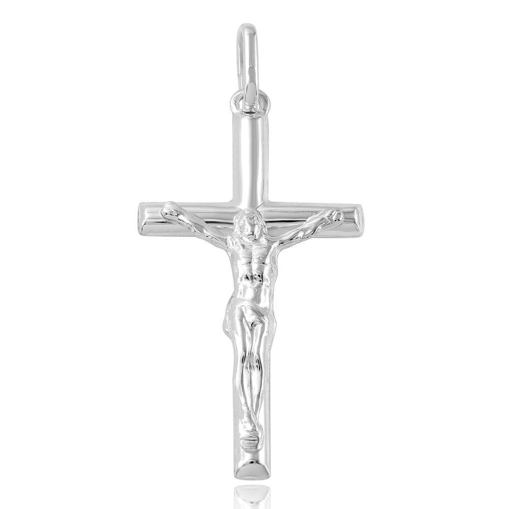 Rhodium Plated 925 Sterling Silver Crucifix Pendant - ARP00008