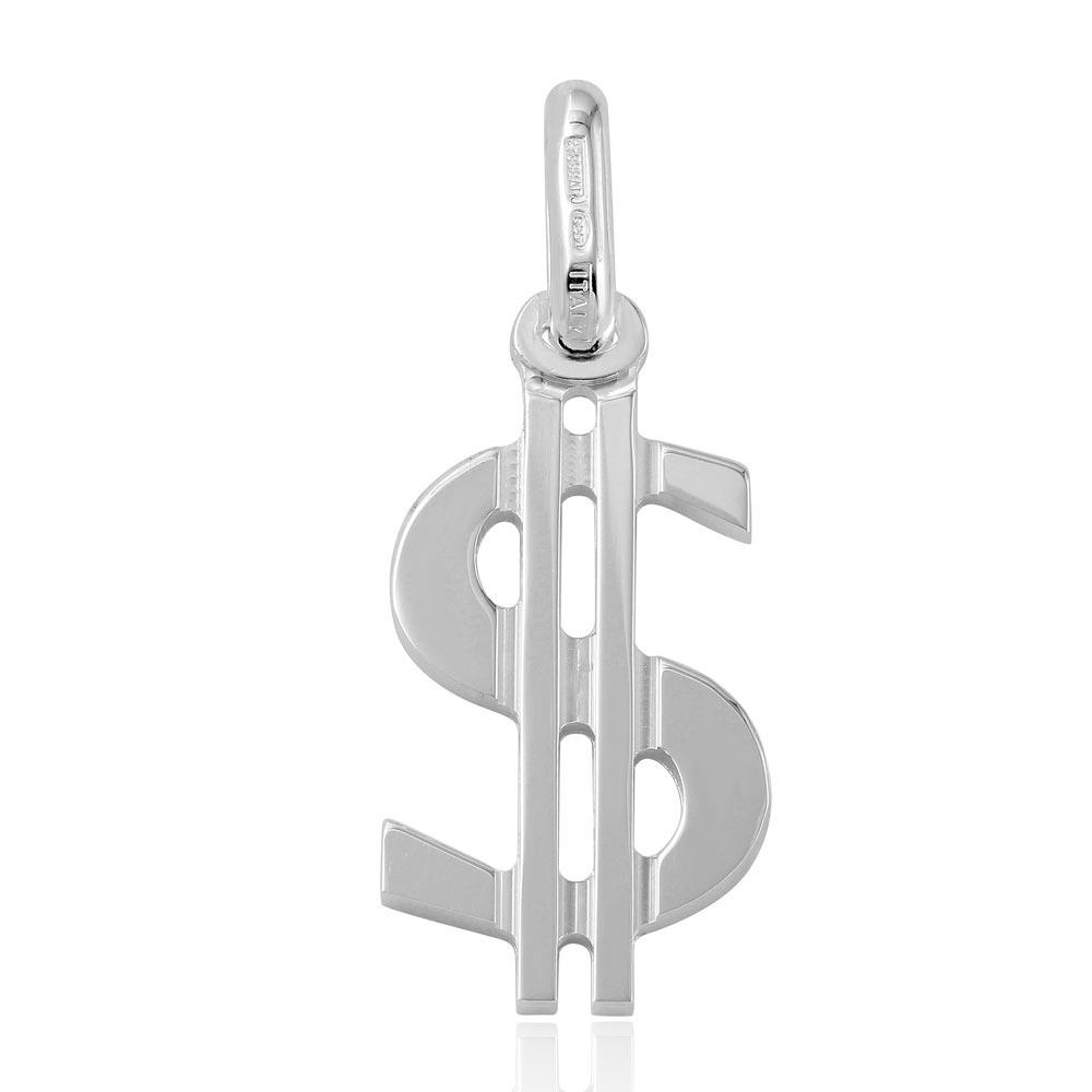 Rhodium Plated 925 Sterling Silver Dollar Sign Pendant - ARP00011