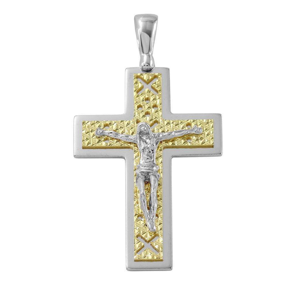 Two-Tone 925 Sterling Silver D-C Gold Plated Crucifix Pendant with X Design - ARP00013