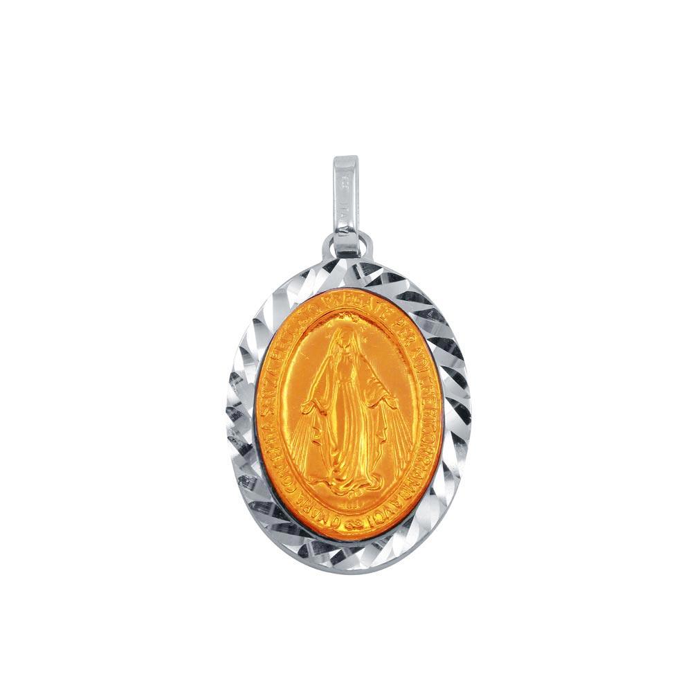 Two-Tone 925 Sterling Silver Virgin Mary Medallion Pendant - ARP00018RGP