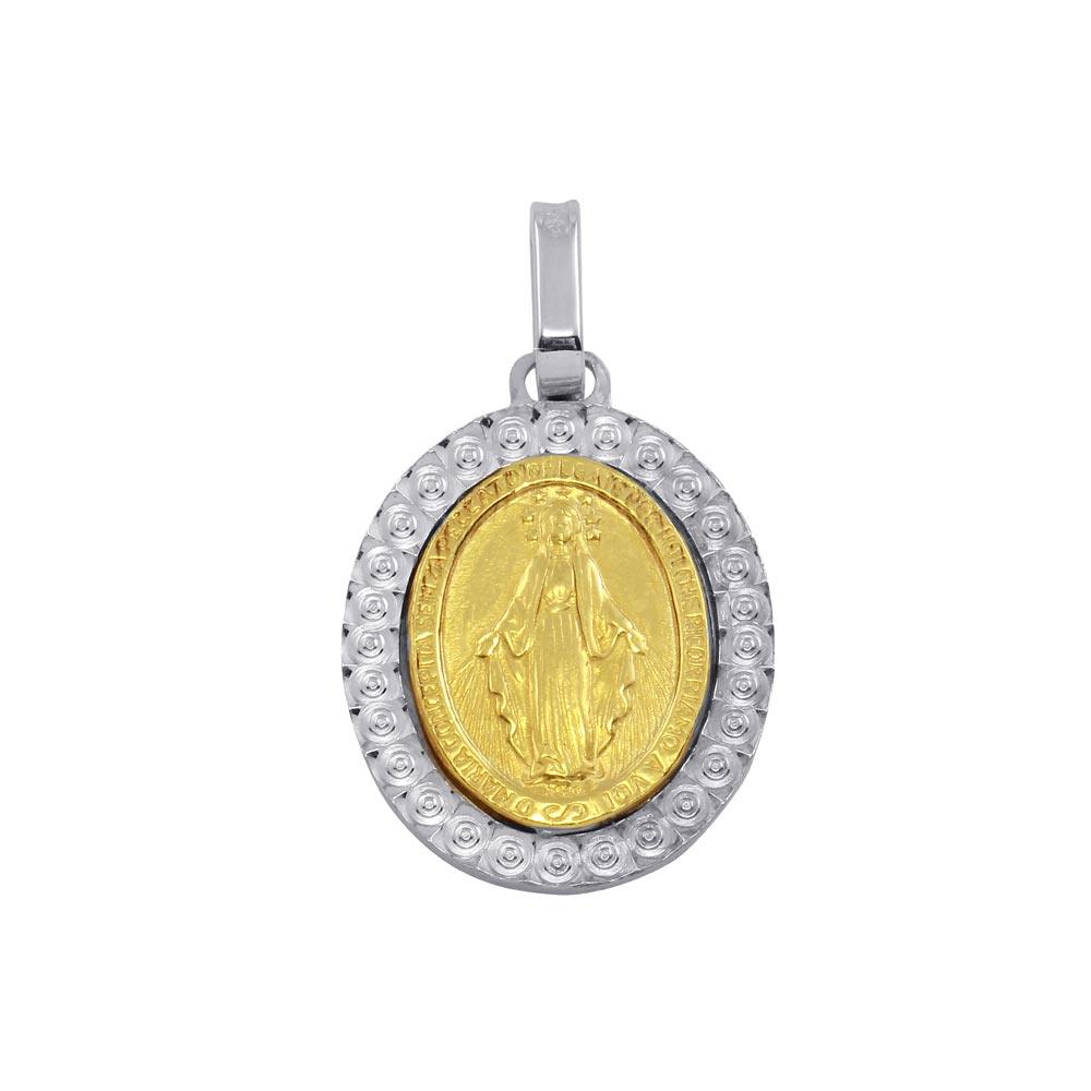 Two-Tone 925 Sterling Silver Virgin Mary Medallion Pendant - ARP00019GP