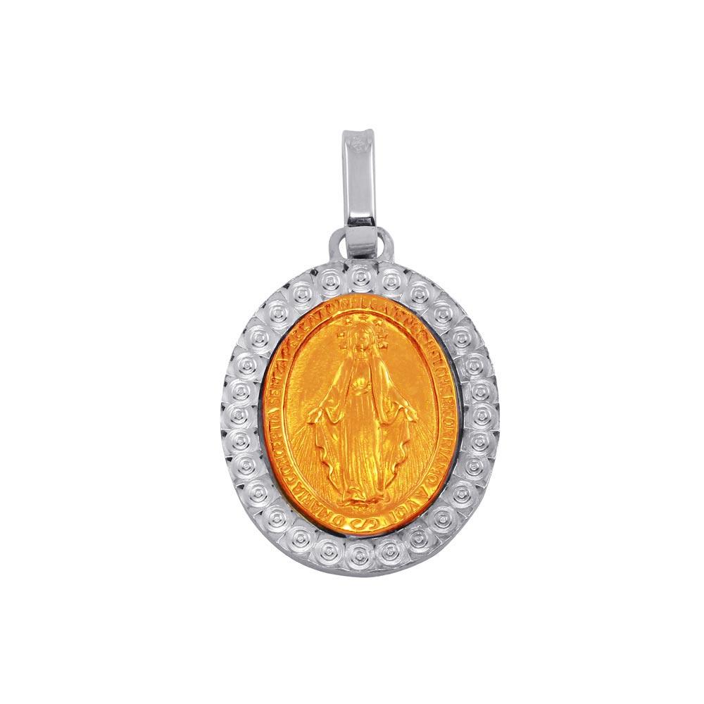 Two-Tone 925 Sterling Silver Virgin Mary Medallion Pendant - ARP00019RGP