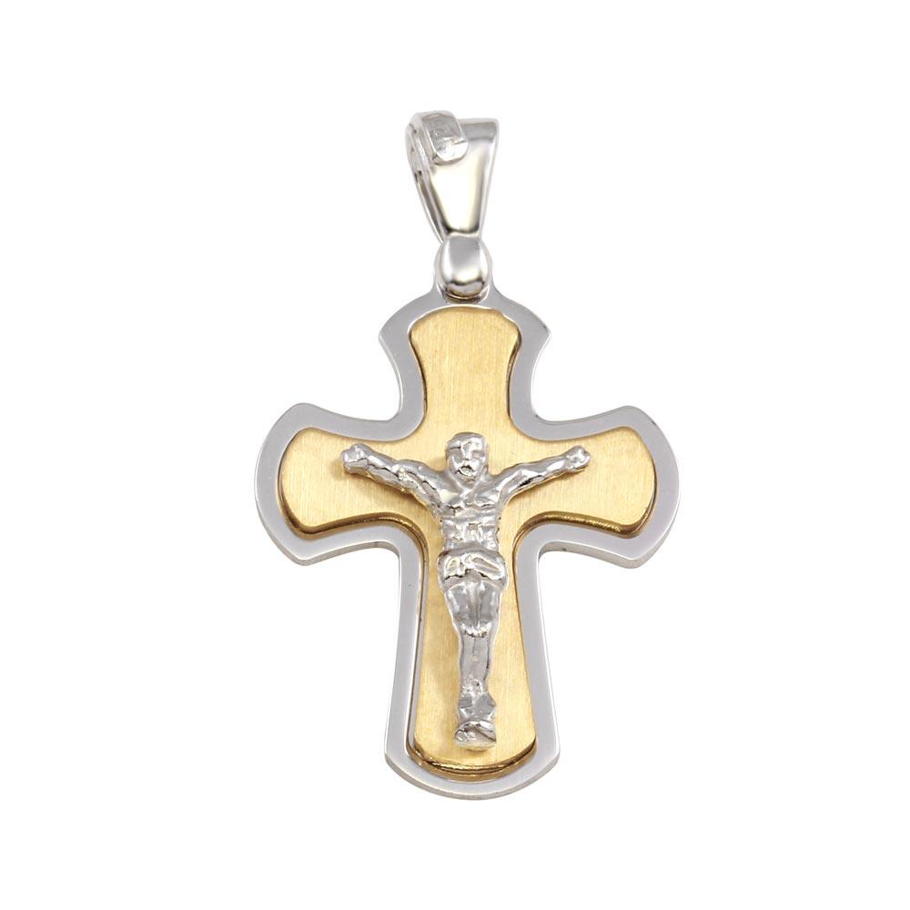 Two-Tone 925 Sterling Silver Small Crucifix Pendant - ARP00027GP