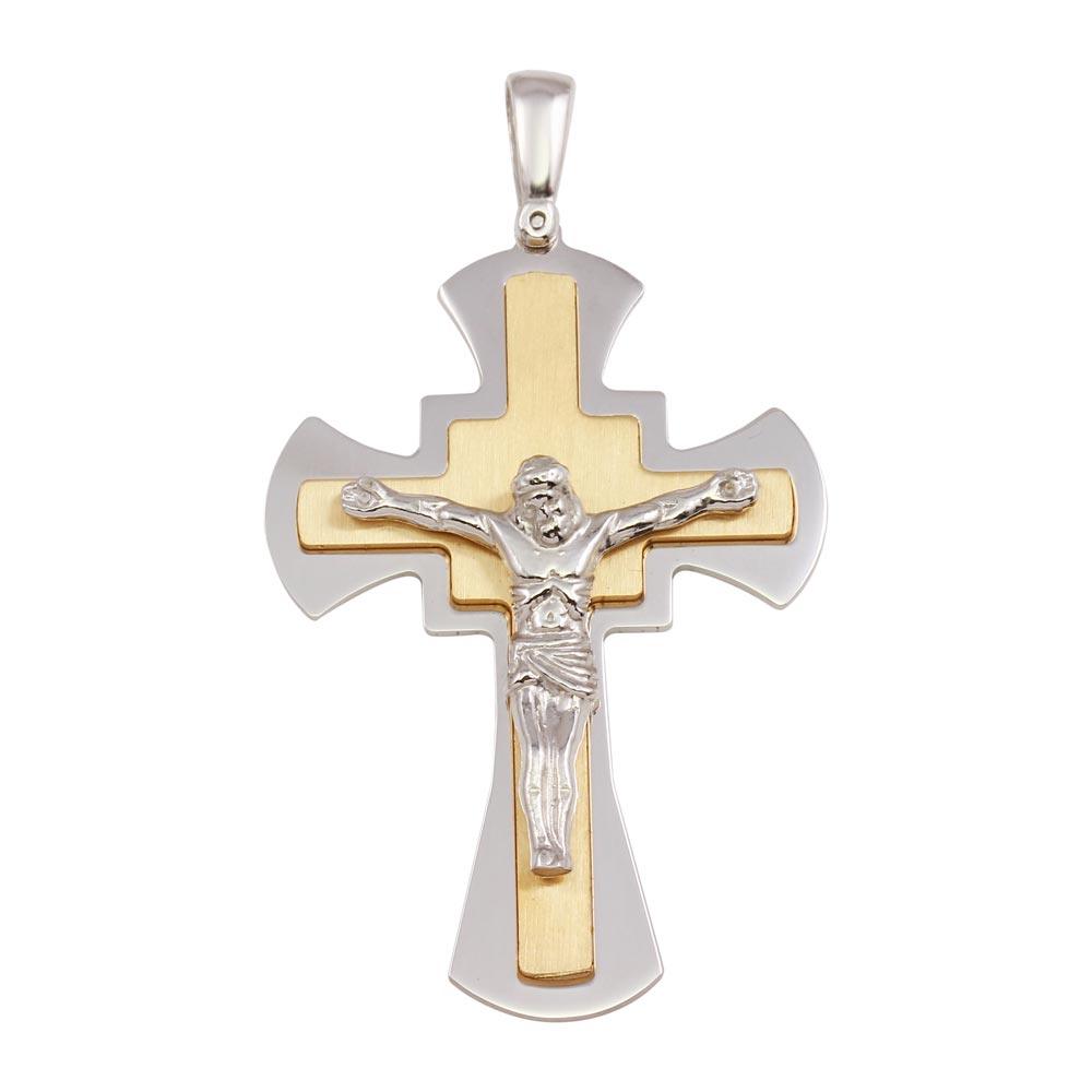 Two-Toned 925 Sterling Silver Large Crucifix Pendant - ARP00033GP