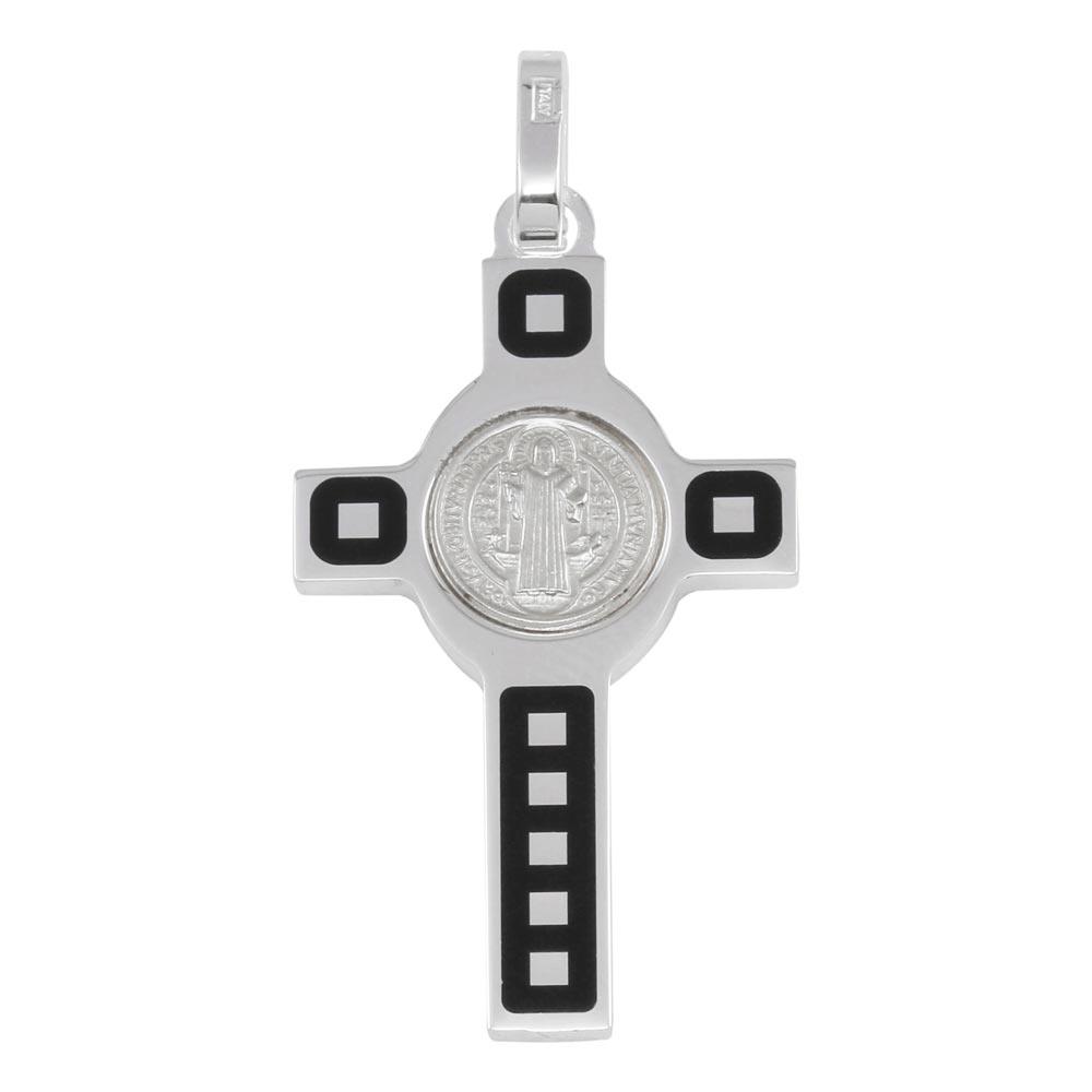 Rhodium Plated 925 Sterling Silver Cross Pendant with Medallion - ARP00034