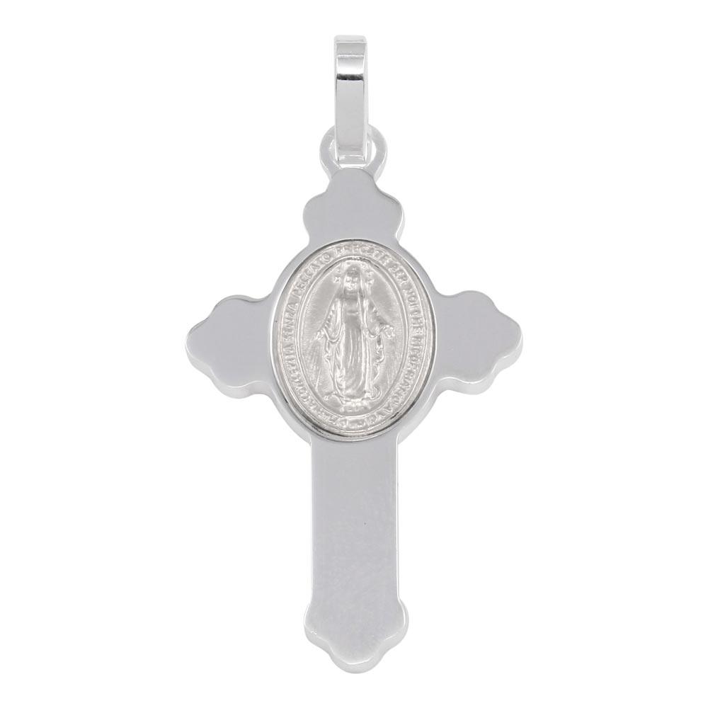 Rhodium Plated 925 Sterling Silver Cross Pendant with Medallion - ARP00035