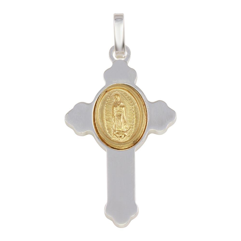 Rhodium Plated 925 Sterling Silver Cross Pendant with Gold Plated Medallion - ARP00036GP