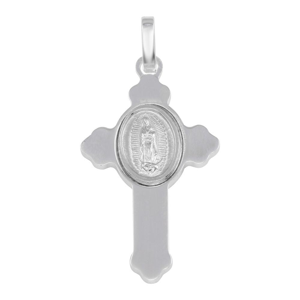 Rhodium Plated 925 Sterling Silver Cross Pendant with Medallion - ARP00036