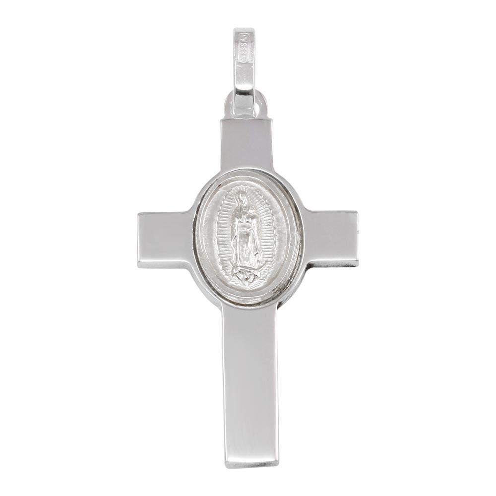 Rhodium Plated 925 Sterling Silver Cross Pendant with Medallion - ARP00038