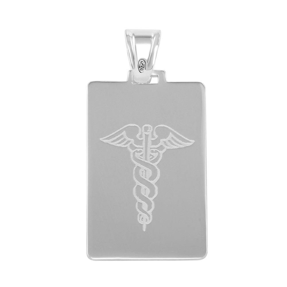 High Polished 925 Sterling Silver Rectangle Engraved Medical Sign Pendant - CARP00039