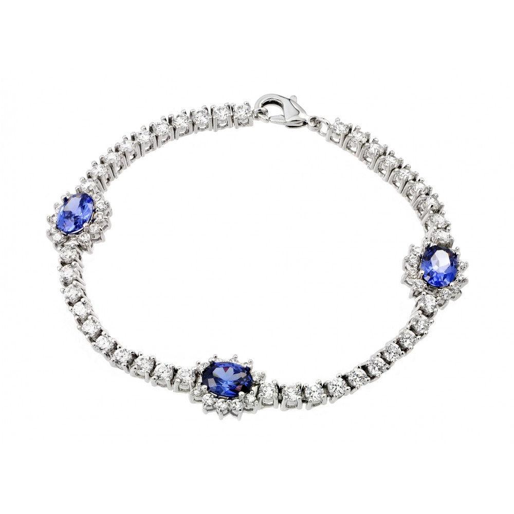 Silver 925 3 Oval Tanzanite CZ Bracelet - BGB00162