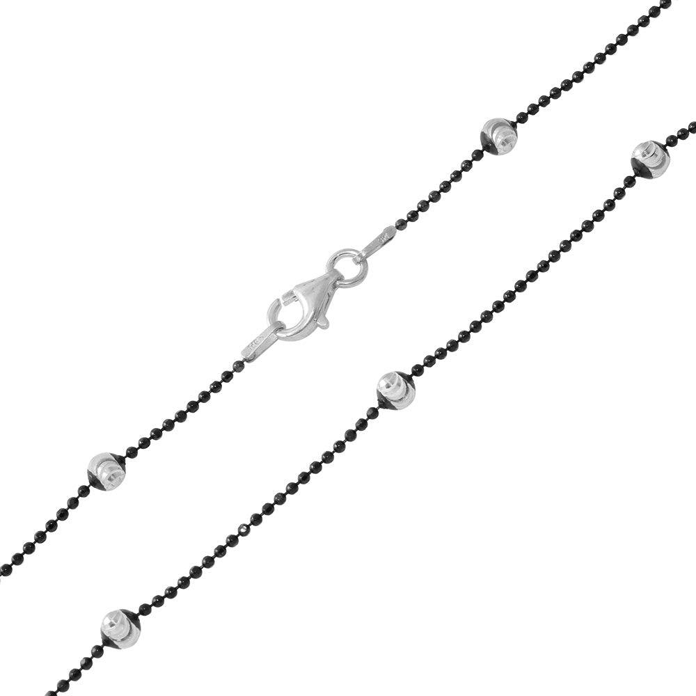 Black Rhodium Plated 925 Sterling Silver Alternating Wave Design B-W DC Bead 004 Chains - CH256 BLK