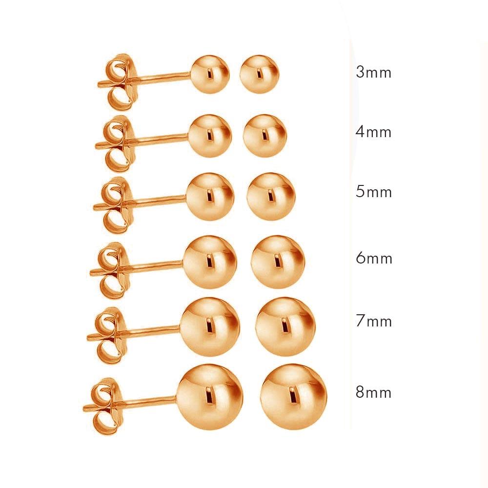 Rose Gold Plated 925 Sterling Silver Bead Stud Earrings - BD-STUD-RGP