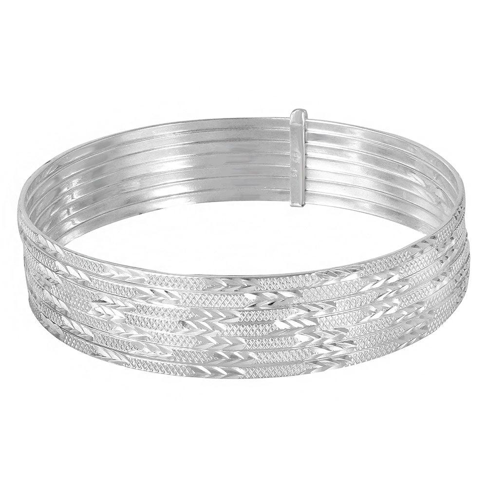 Silver 925 High Polished Diamond Cut Semanario Bangle Bracelet - BG129