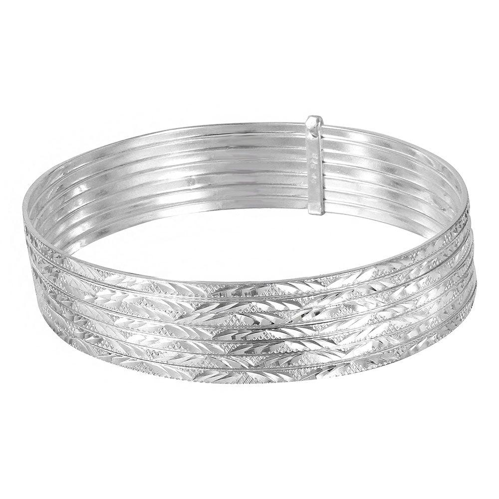 Silver 925 High Polished Diamond Cut Semanario Bangle Bracelet - BG133