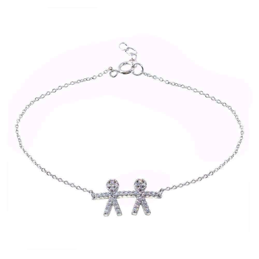 Rhodium Plated 925 Sterling Silver CZ Boy Chain Bracelet - BGB00335BOY