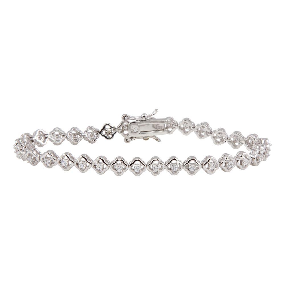 Silver 925 Rhodium Plated Small Flowers CZ Bracelet - BGB00085