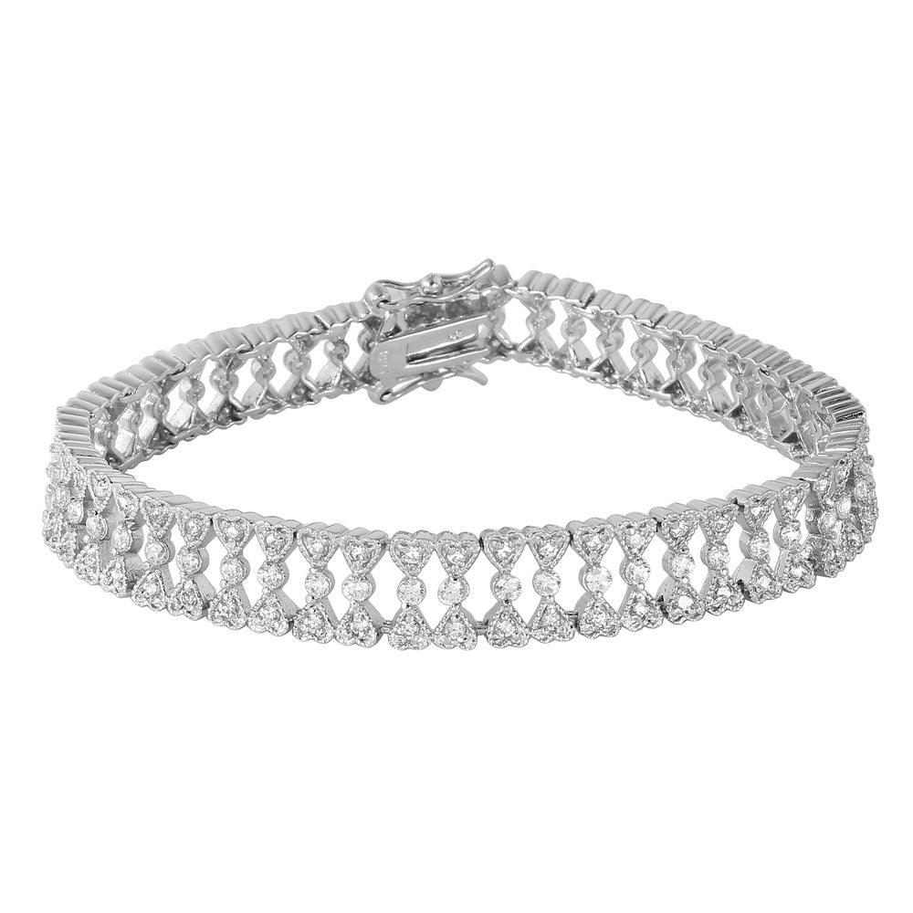 Silver 925 Small CZ Hearts Bracelet - BGB00163