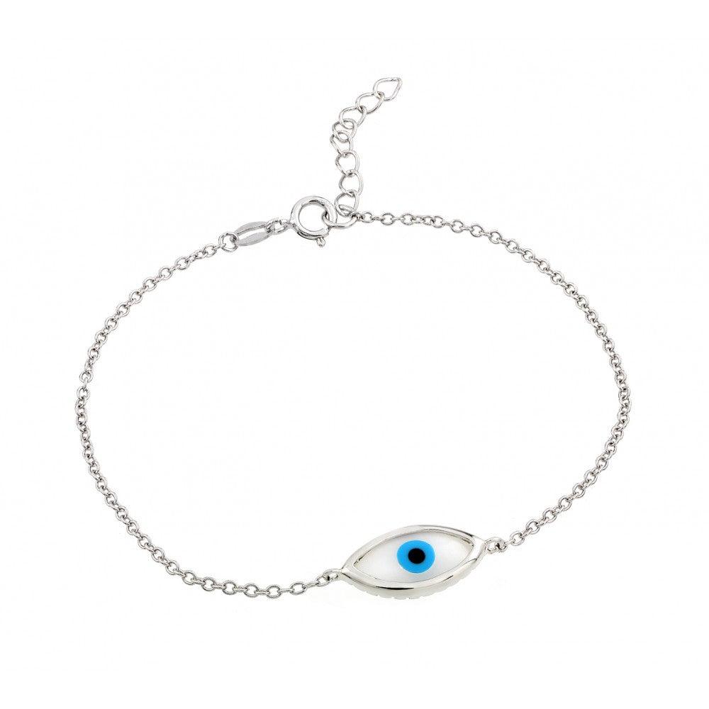 Silver 925 Rhodium Plated Evil Eye CZ Bracelet - BGB00173