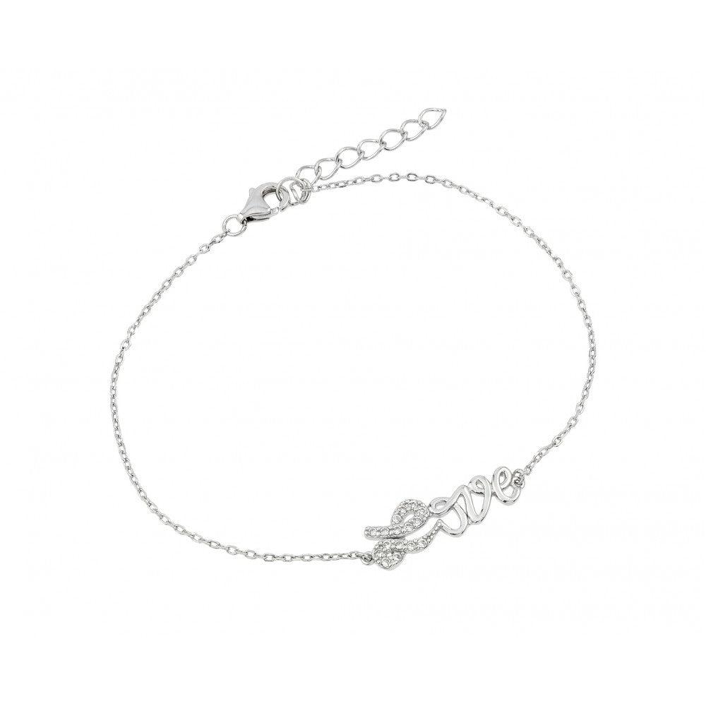 Silver 925 Rhodium Plated CZ Love Bracelet - BGB00229