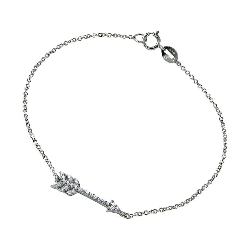 Silver 925 Rhodium Plated Arrow CZ Bracelet - BGB00232