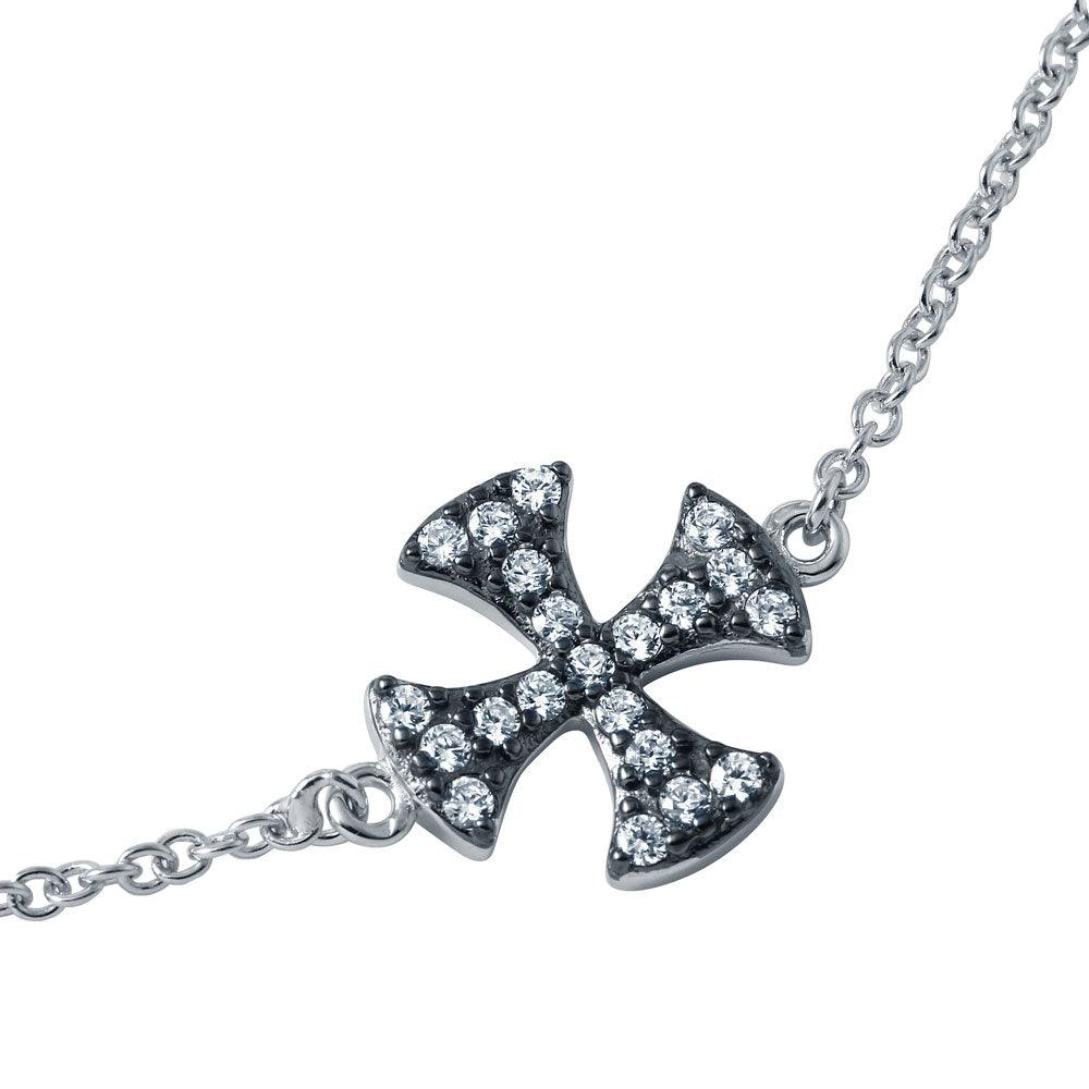 Silver 925 Rhodium Plated CZ Iron Cross Chain Bracelet - BGB00253