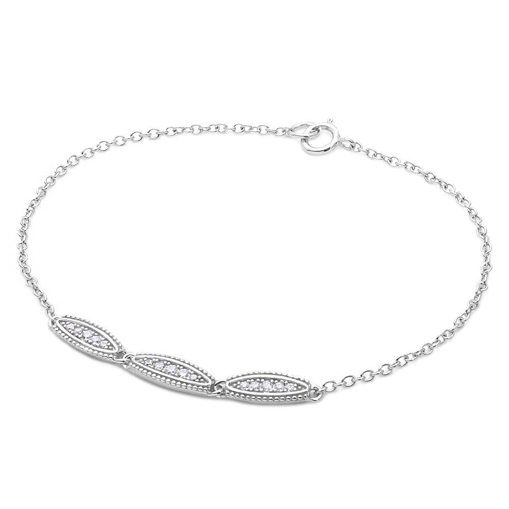 Rhodium Plated 925 Sterling Silver 3 Oval Designed CZ Bracelet - BGB00282